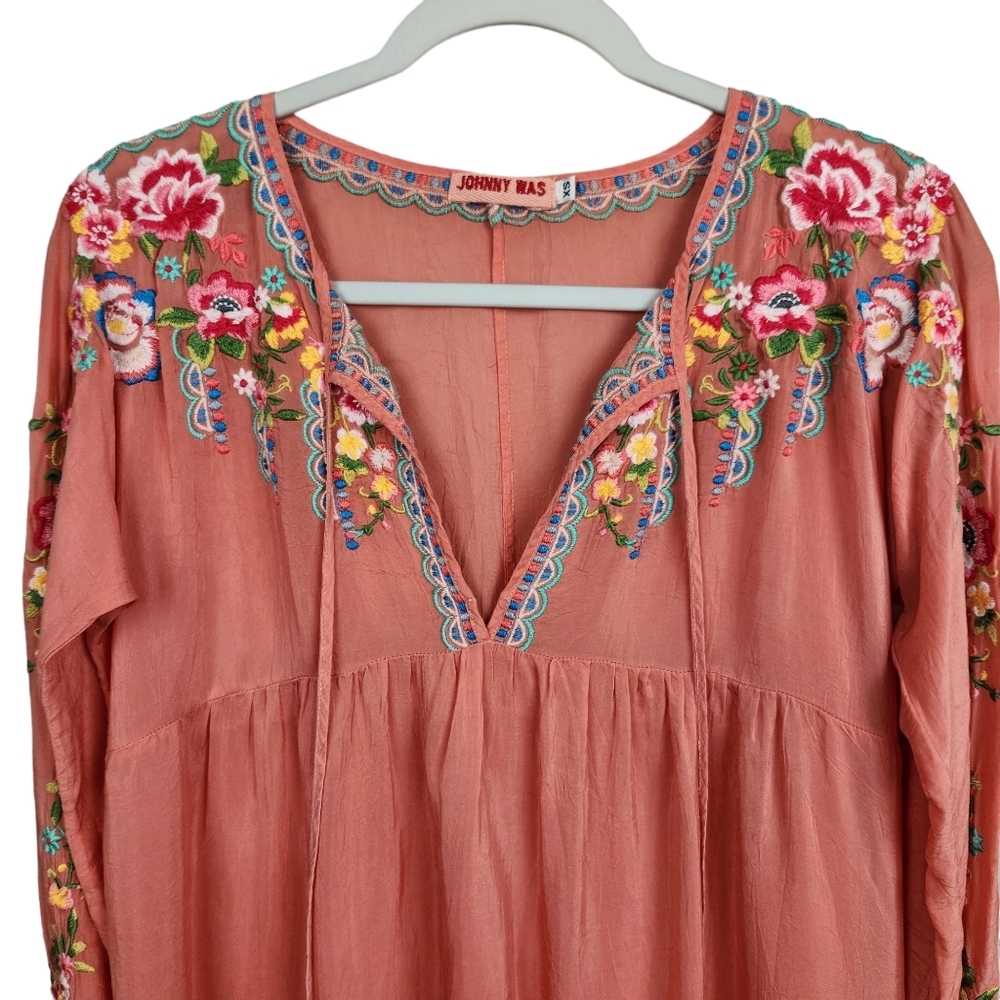 Johnny Was Coral Embroidered Boho Peasant Floral Blouse Women's Size XS - Picture 2 of 11